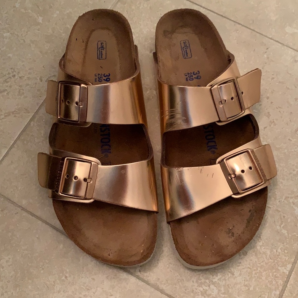 Metallic Birkenstock slides